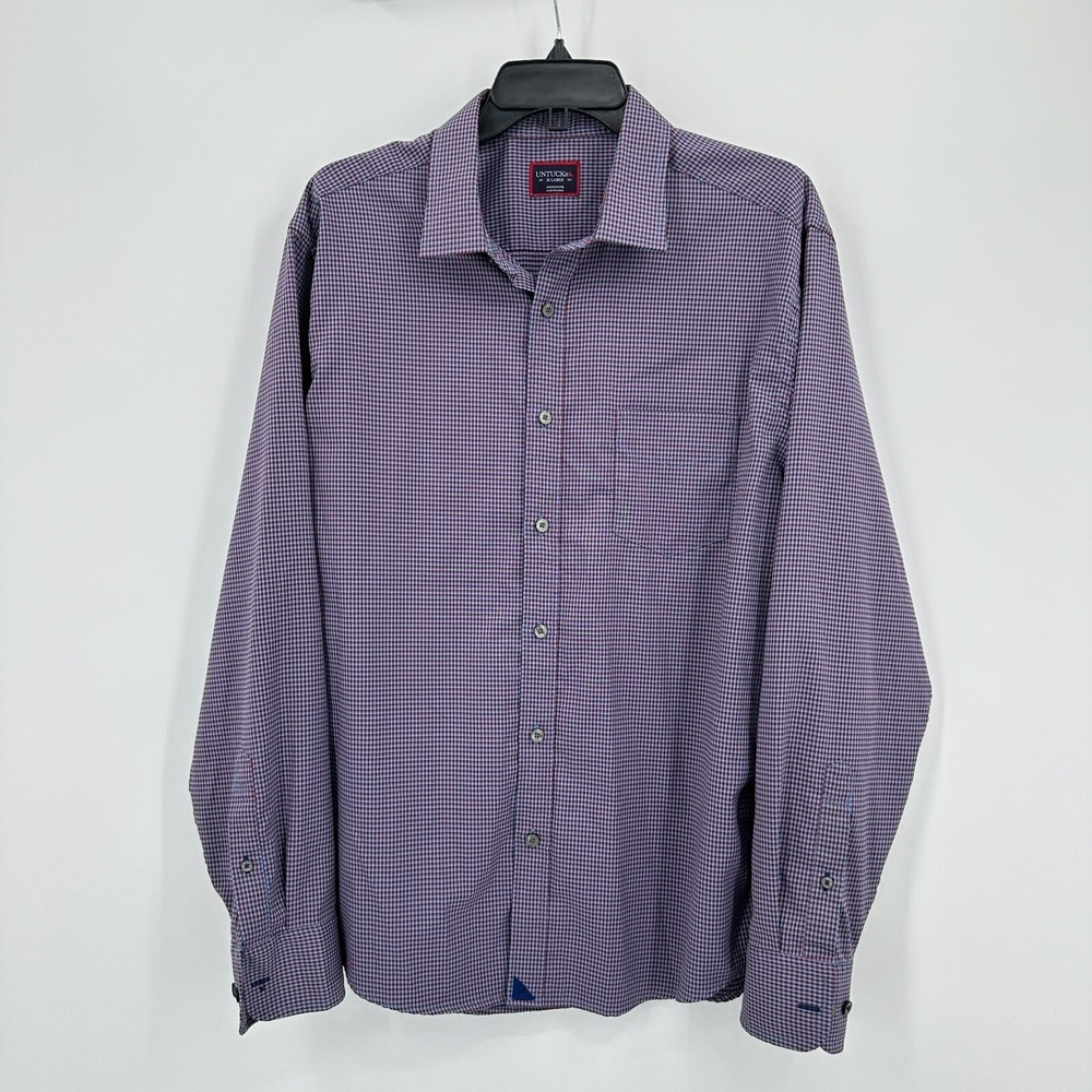 UNTUCKit Symington Button Up Shirt Mens XL Blue Red Plaid Office Work Travel